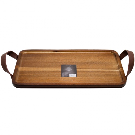 BANDEJA ACACIA 35CM PICOTEO WAYU CON ASAS DE CUERO