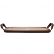 BANDEJA ACACIA 28CM PICOTEO WAYU CON ASAS DE CUERO